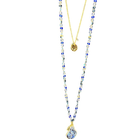Blue and Crystal Beaded Necklace - with love - Long 36" Tassle - Picture 4 of 5